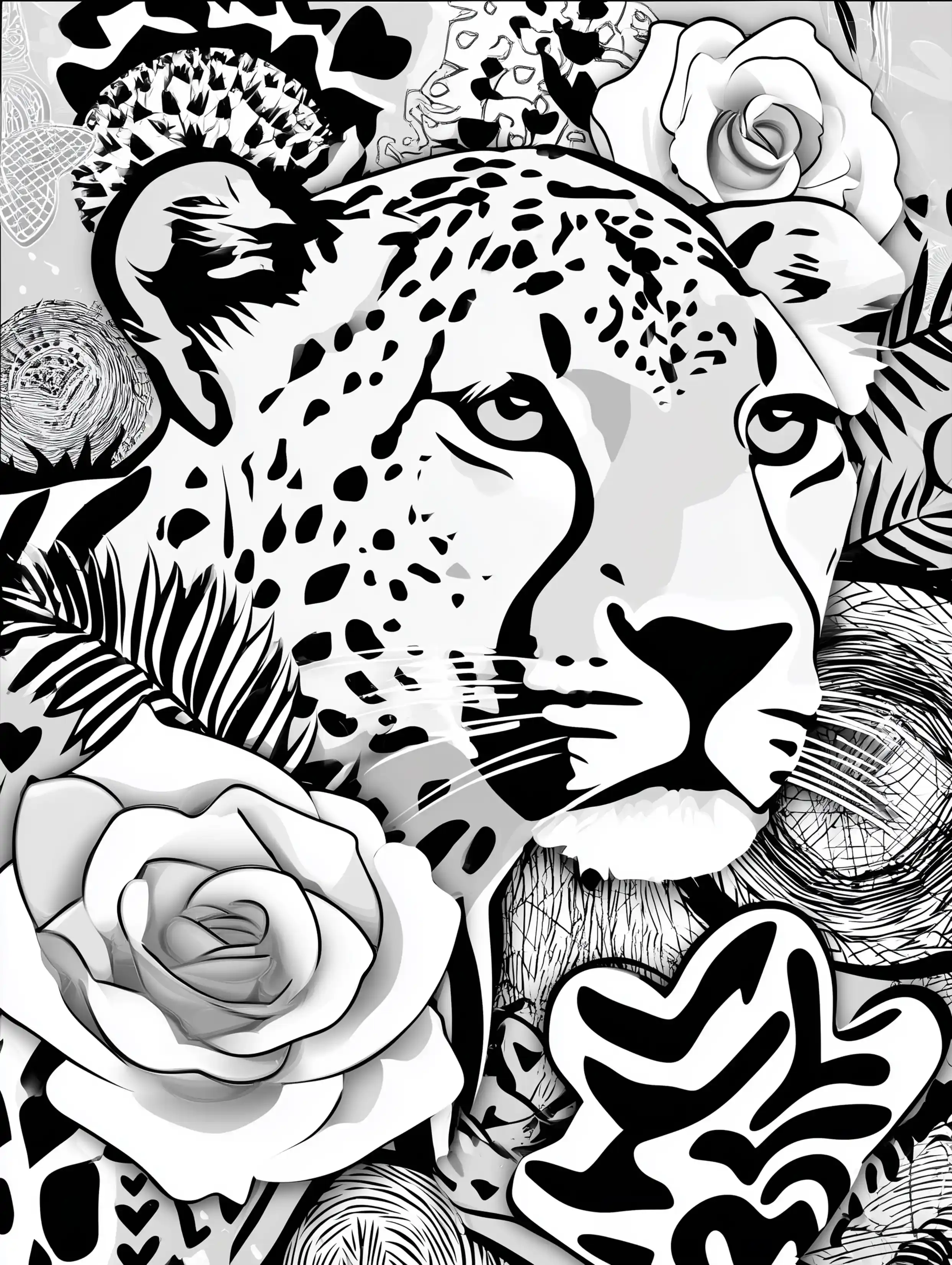 Free cheetah printable coloring page featuring a cheetah walking through plants